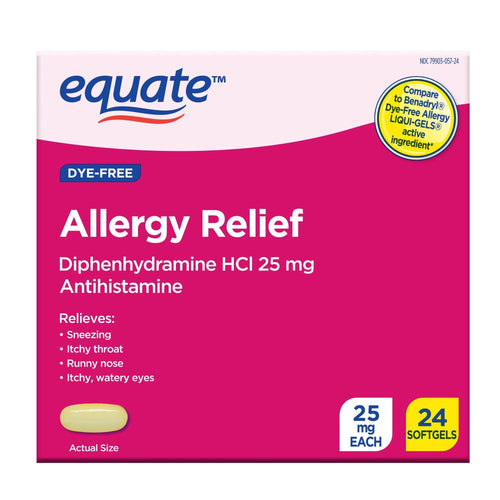 Equate Allergy Relief Softgels with Diphenhydramine Hcl; 25mg Antihistamine; 24 Count EasyOptionXY LLC