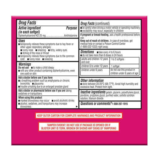 Equate Allergy Relief Softgels with Diphenhydramine Hcl; 25mg Antihistamine; 24 Count EasyOptionXY LLC