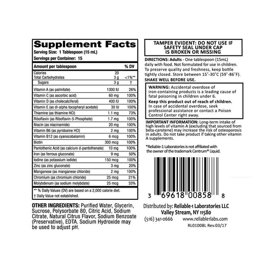 Reliable-1 Laboratories® Multi-Vite Natural Citrus Flavor Liquid Supplement, 8 oz