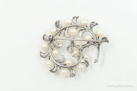 Large Antique Faux Pearl Sterling Silver Brooch Pin
