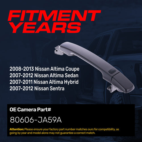 Exterior Door Handle Black Primed Replacement for Nissan Altima Coupe 08-13, Altima Sedan 07-12, Altima Hybrid 07-11, Sentra 07-12 OE Part # 80606-JA59A | Front Right Passenger Side w/o Keyhole Cover
