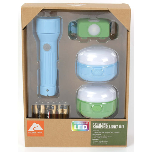 Ozark Trail 4-Piece Kids Camping Lights Kit with 100 Lumens Flashlight, Headlamp and Lanterns, AAA Batteries Included EasyOptionXY LLC