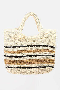 Fame Striped Straw Braided Tote Bag