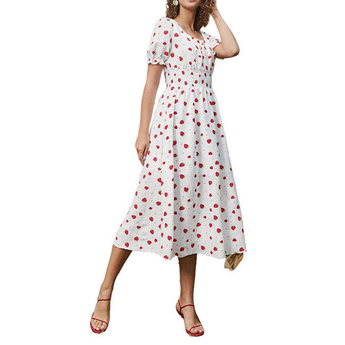 Strawberry Fields Summer Dress - Playful Floral Chiffon Dress for Women