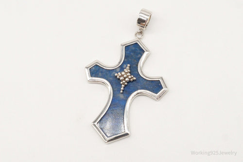 Designer Whitney Kelly Large Lapis Lazuli Cross Sterling Silver Pendant