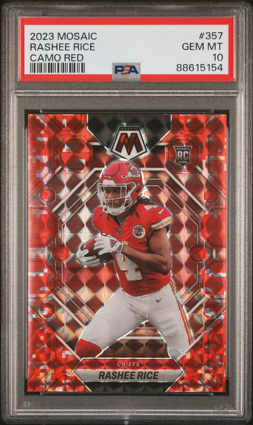 Graded 2023 Panini Mosaic Rashee Rice #357 Camo Red Rookie RC Football Card PSA 10 Gem Mint