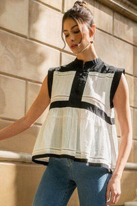 Annie Wear Contrast Trim Peplum Button Detail Blouse