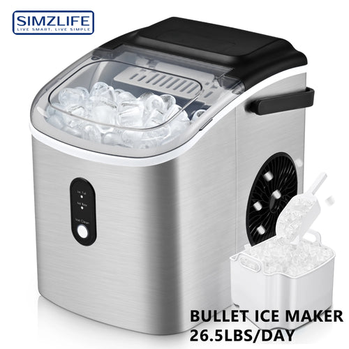 Euhomy Countertop Ice Maker Machine with Handle, 26 lbs/24H, 9 Cubes in 6 Mins, Auto-Cleaning Portable Ice Maker,Silver