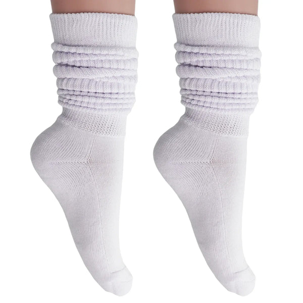 Women's Extra Long Slouch Scrunch Socks Knee High, Cotton Blend, Pack of 2, Fits Shoe Sizes 5-10