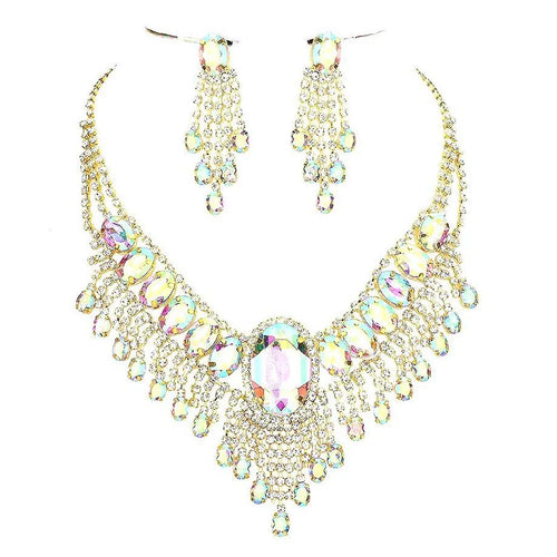 Rhinestone Water Drop Necklace Set