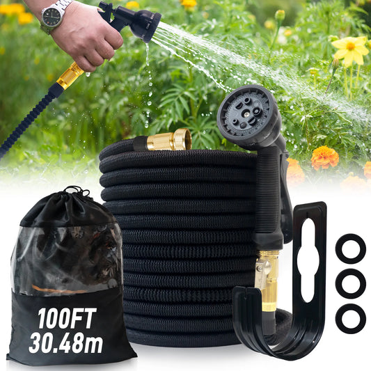 100ft Expandable Garden Hose With Nozzle, Lightweight & Durable, No-Kink Flexible Hose For Car Washing, Outdoor Watering