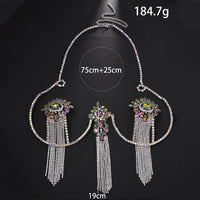 Sexy Tassel Color Crystal Chest Chain Necklace Women Bikini Accessories Sparkling Rhinestone Bra Body Chain Beach Charm Lingerie