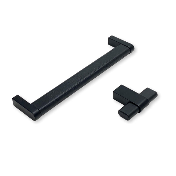 Black Wood and Metal "Crossing" Cabinet Knob and Drawer Handles Euro • Knobs