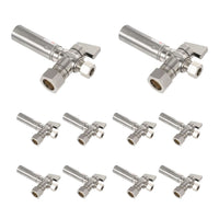 10 Pcs 1/4 Turn Stop Angle Valve, 1/2" Nominal (5/8" OD) Compression x 3/8" OD With Stainless Steel Water Hammer Arrestor, Chrome Plated Brass