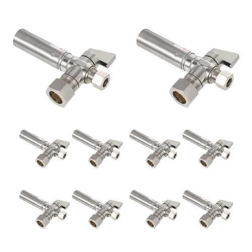 10 Pcs 1/4 Turn Stop Angle Valve, 1/2" Nominal (5/8" OD) Compression x 3/8" OD With Stainless Steel Water Hammer Arrestor, Chrome Plated Brass