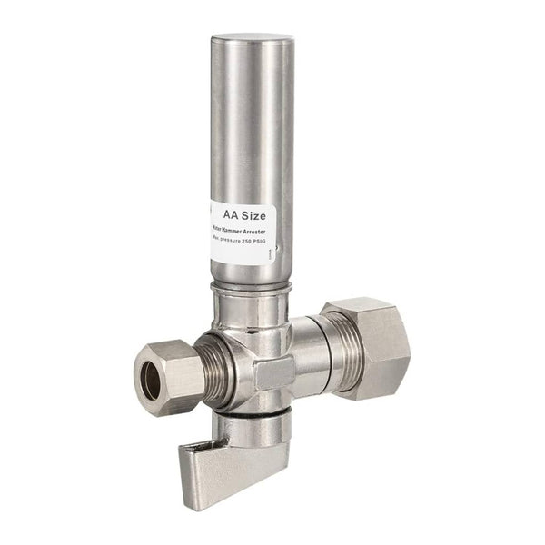 1/4 Turn Stop Straight Valve, 1/2" Nominal (5/8" OD) Compression x 3/8" OD With Stainless Steel Water Hammer Arrestor Chrome Plated Brass Plumbingsell