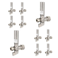 10 Pcs 1/4 Turn Stop Straight Valve, 1/2" Nominal (5/8" OD) Compression x 3/8" OD With Stainless Steel Water Hammer Arrestor Chrome Plated Brass