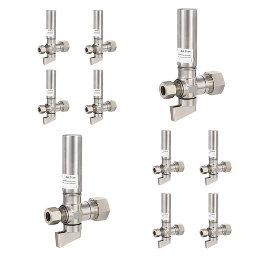10 Pcs 1/4 Turn Stop Straight Valve, 1/2" Nominal (5/8" OD) Compression x 3/8" OD With Stainless Steel Water Hammer Arrestor Chrome Plated Brass