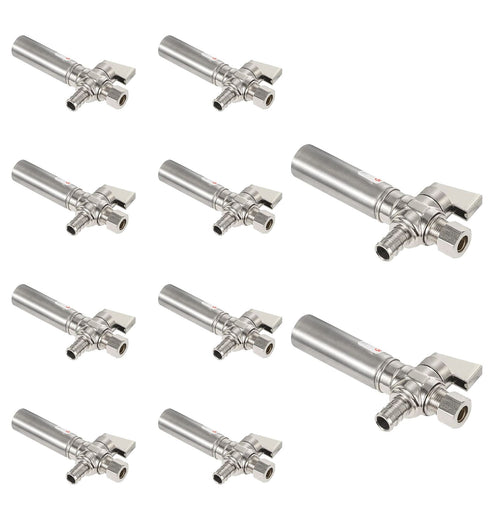 10 Pcs 1/4 Turn Stop Angle Valve, 1/2" Barb Crimp PEX x 3/8" OD With Stainless Steel Water Hammer Arrestor, Chrome Plated Brass