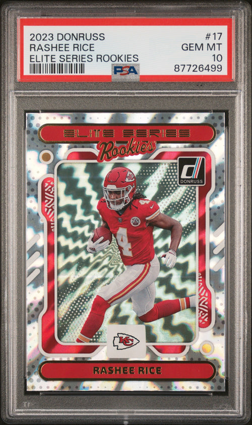 Graded 2023 Panini Donruss Rashee Rice #17 Elite Series Rookies Rookie RC Football Card PSA 10 Gem Mint