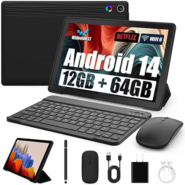 A10L 10 Inch Android Tablet 12GB RAM 64GB ROM IPS HD Touch Screen with Keyboard Case Mouse Stylus - 8 in 1 Tablet Kit
