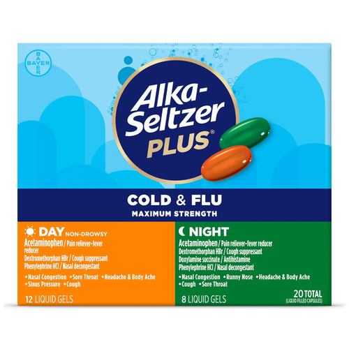 Alka-Seltzer Plus Maximum Strength Cold & Flu Day & Night Liquid Gels – 20 Count