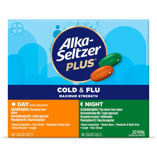 Alka-Seltzer Plus Maximum Strength Cold & Flu Day & Night Liquid Gels – 20 Count
