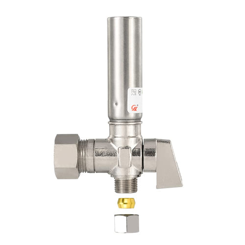 10 Pcs 1/4 Turn Stop Angle Valve, 1/2" Nominal (5/8" OD) Compression x 3/8" OD With Stainless Steel Water Hammer Arrestor, Chrome Plated Brass