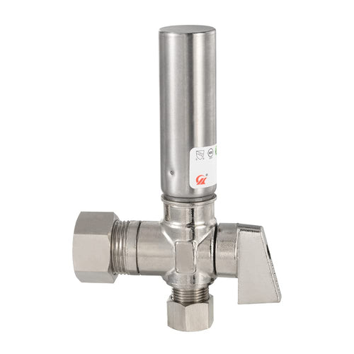 10 Pcs 1/4 Turn Stop Angle Valve, 1/2" Nominal (5/8" OD) Compression x 3/8" OD With Stainless Steel Water Hammer Arrestor, Chrome Plated Brass