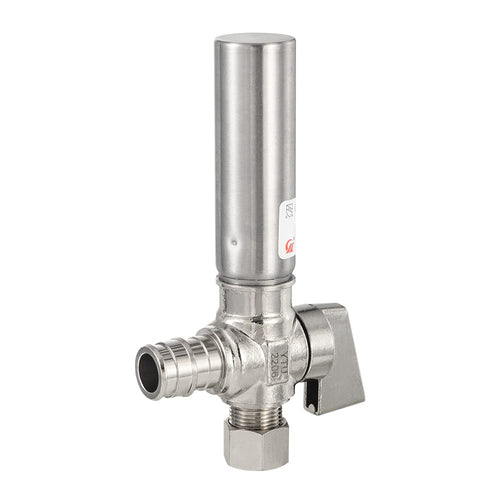 1/4 Turn PEX-A Cold Expansion Stop Angle Valve, 1/2" PEX Expansion x 3/8" OD With Stainless Steel Water Hammer Arrestor, Chrome Plated Brass Plumbingsell