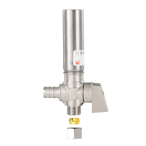 10 Pcs 1/4 Turn Stop Angle Valve, 1/2" Barb Crimp PEX x 3/8" OD With Stainless Steel Water Hammer Arrestor, Chrome Plated Brass