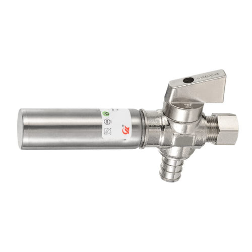 1/4 Turn Stop Angle Valve, 1/2" Barb Crimp PEX x 3/8" OD With Stainless Steel Water Hammer Arrestor, Chrome Plated Brass Plumbingsell