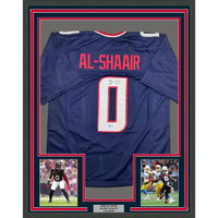 Framed Autographed/Signed Azeez Al Shaair 35x39 Houston Blue Football Jersey Beckett BAS COA