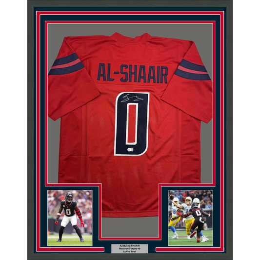 Framed Autographed/Signed Azeez Al Shaair 35x39 Houston Red Football Jersey Beckett BAS COA