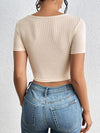 Silky Textured Crop Top – Chic Asymmetrical Collar Top for Casual & Formal Wear