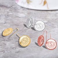 Personalized Braided Round Monogram Earrings Initial Earrings