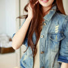 Cute Diamonds Encrusted Half Sleeve Denim Jacket