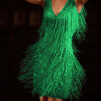 Emerald Frenzy Fringe Dress | Sexy Sleeveless V-Neck for St. Patrick’s Day