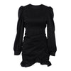 French Pleated Long Sleeved Little Black Dress – Elegant and Trendy Dress for Women