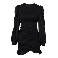 French Pleated Long Sleeved Little Black Dress – Elegant and Trendy Dress for Women