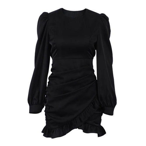 French Pleated Long Sleeved Little Black Dress – Elegant and Trendy Dress for Women