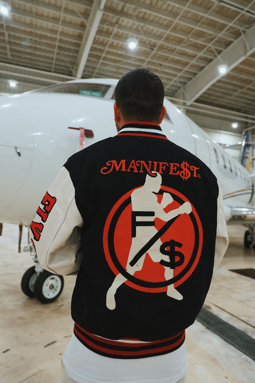 Manifest Varsity Jacket (Black) Fly Supply Co
