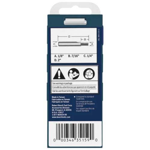 BOSCH 85213MC 1/8 In. x 1/2 In. Solid Carbide Double-Flute Straight Router Bit