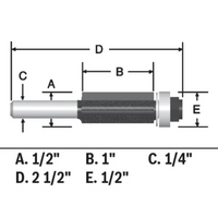 BOSCH 85216MC 1/2 In. x 1 In. Carbide-Tipped Triple-Flute Flush Trim Router Bit