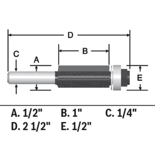 BOSCH 85216MC 1/2 In. x 1 In. Carbide-Tipped Triple-Flute Flush Trim Router Bit
