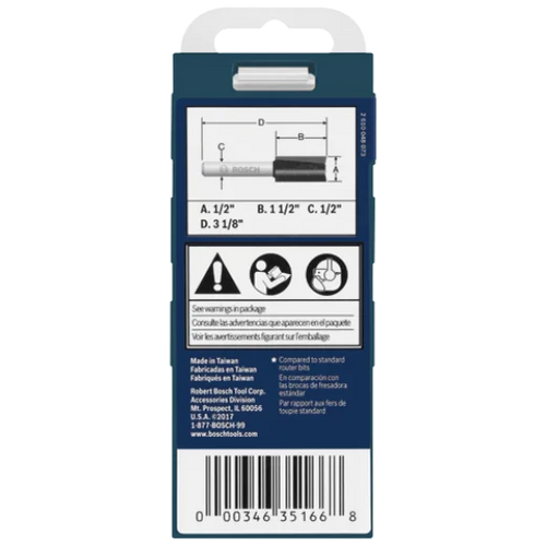 BOSCH 85242MC 1/2 In. x 1-1/2 In. Carbide-Tipped Double-Flute Straight Router Bit