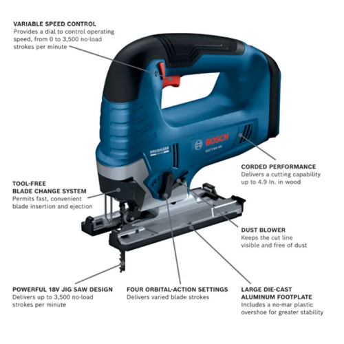 BOSCH GST18V-50N 18V Top-Handle Jig Saw (Bare Tool)