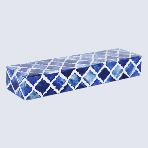 Moroccan Blue & White Resin & Bone Inlay Decorative Storage Box — (7 Sizes)