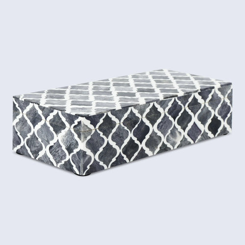Moroccan Grey & White Resin & Bone Inlay Decorative Storage Box — (7 Sizes)