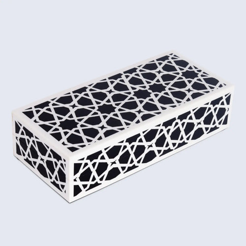 Decorative Storage Box Zellij Collection Resin Inlay, Black-White, 7 Sizes